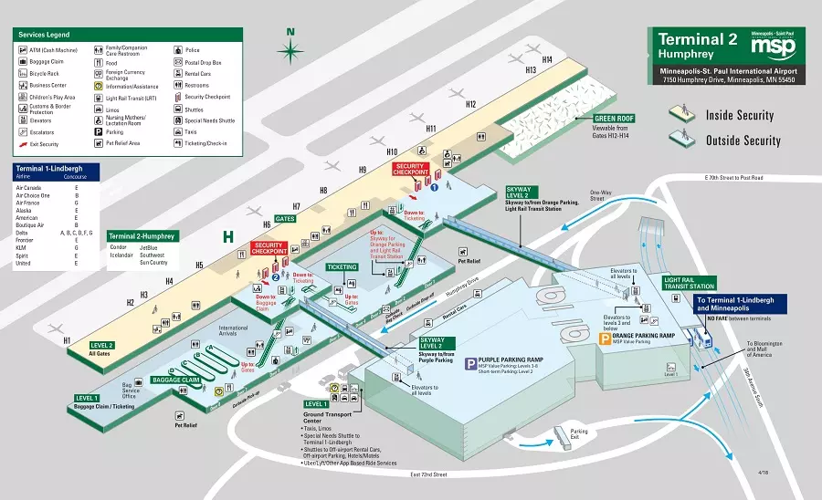 Sun Country Terminal 2 Map of MSP Airport